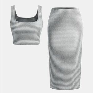 SOLD Striped Gray Women's Skirt Set